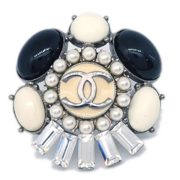 Chanel Ring Silver Rhinestone Artificial Pearl #53 #13 06C 114926 - Picture 1 of 4